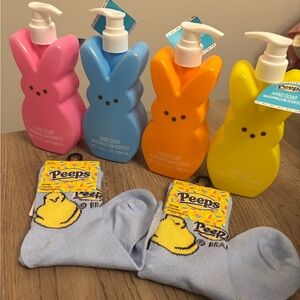 Peeps Bunny Hand Soap Bottles with Peeps Socks - 4 soaps 2 kids socks.